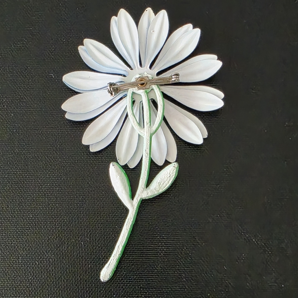 VTG Large Blue Green Pop Mod Enamel Metal Flower Brooch Spring - Picture 5 of 7